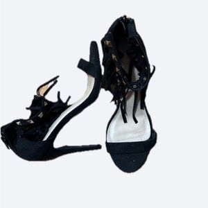 Wild Diva Black Fringe Studded Stiletto Sandals